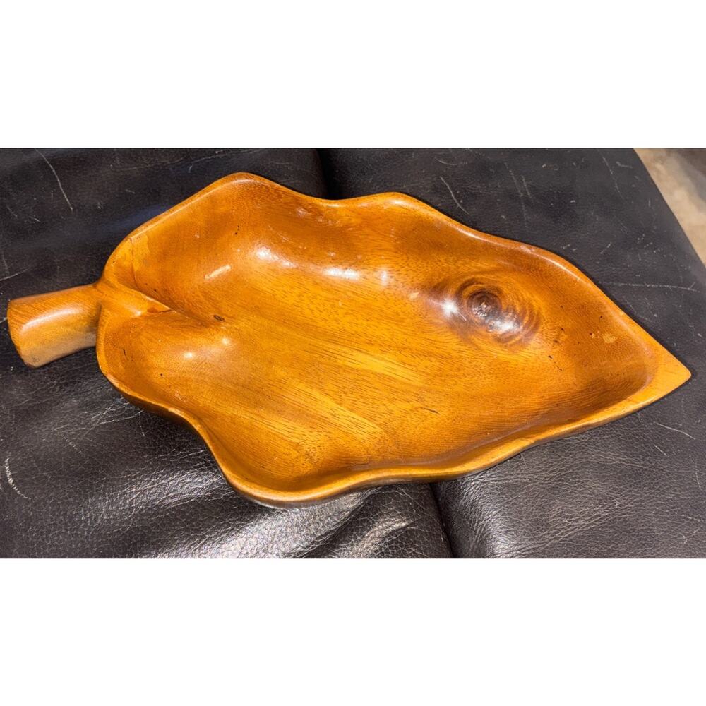 Vintage Monkey Pod Wood‎ Leaf Bowl Handmade- Candy Bowl -Key Holder